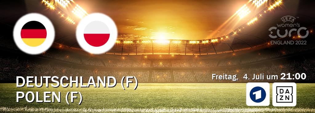 Das Spiel zwischen Deutschland (F) und Polen (F) wird am Freitag, 4. Juli um 21:00, live vom Das Erste und DAZN übertragen. Das Spiel zwischen Deutschland (F) und Polen (F) wird am Freitag, 4. Juli um 21:00, live vom Das Erste und DAZN übertragen.