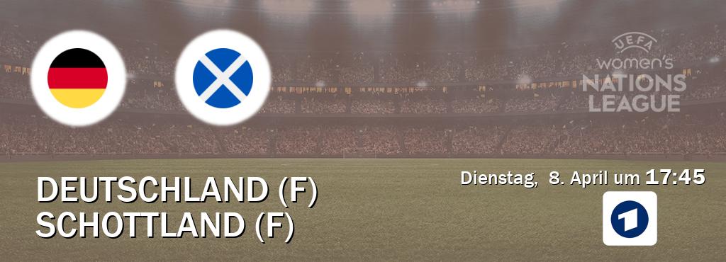 Das Spiel zwischen Deutschland (F) und Schottland (F) wird am Dienstag, 8. April um 17:45, live vom Das Erste übertragen. Das Spiel zwischen Deutschland (F) und Schottland (F) wird am Dienstag, 8. April um 17:45, live vom Das Erste übertragen.
