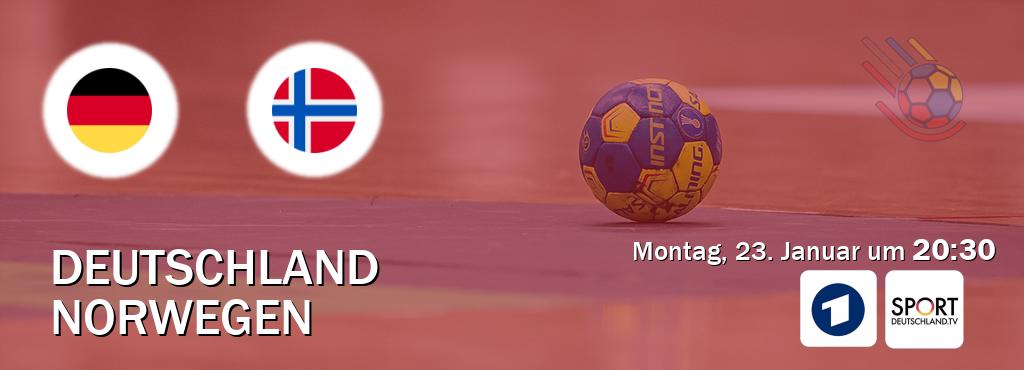 Das Spiel zwischen Deutschland und Norwegen wird am Montag, 23. Januar um  20:30, live vom Das Erste und Sportdeutschland.TV übertragen.