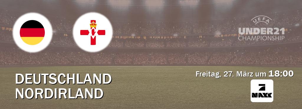 Das Spiel zwischen Deutschland U21 und Nordirland U21 wird am Freitag, 27. März um 18:00, live vom ProSieben MAXX übertragen. Das Spiel zwischen Deutschland U21 und Nordirland U21 wird am Freitag, 27. März um 18:00, live vom ProSieben MAXX übertragen.
