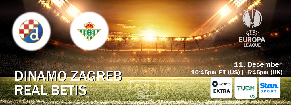 You can watch game live between Dinamo Zagreb and Real Betis on TNT Sports Extra(UK), TUDN(US), Stan Sport(AU). You can watch game live between Dinamo Zagreb and Real Betis on TNT Sports Extra(UK), TUDN(US), Stan Sport(AU).
