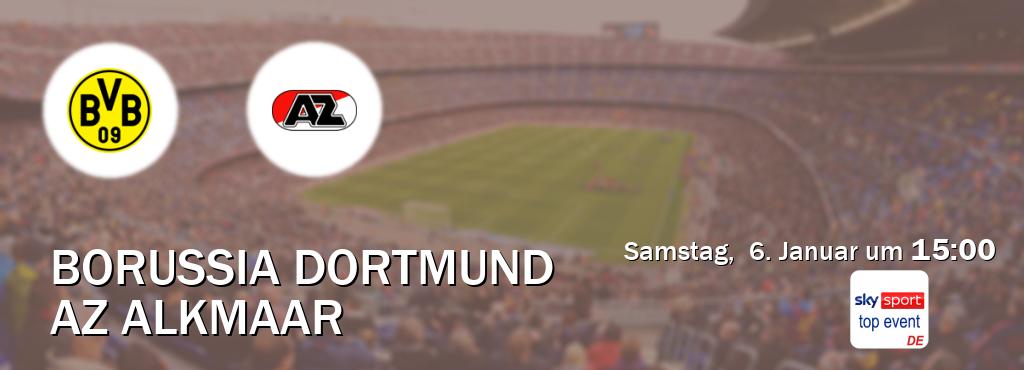 Das Spiel zwischen Borussia Dortmund und AZ Alkmaar wird am Samstag,  6. Januar um  15:00, live vom Sky Sport Top Event übertragen.