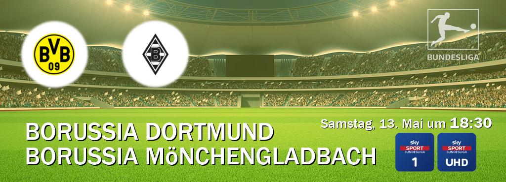 Das Spiel zwischen Borussia Dortmund und Borussia Mönchengladbach wird am Samstag, 13. Mai um  18:30, live vom Sky Bundesliga 1 und Sky Bundesliga UHD übertragen.