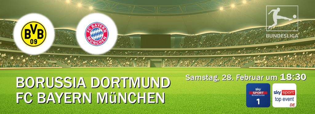 Das Spiel zwischen Borussia Dortmund und FC Bayern München wird am Samstag, 28. Februar um  18:30, live vom Sky Bundesliga 1 und Sky Sport Top Event übertragen.