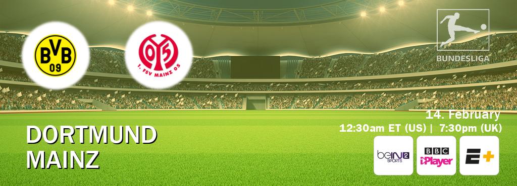 You can watch game live between Dortmund and Mainz on beIN SPORTS 2(AU), BBC iPlayer(UK), ESPN+(US).