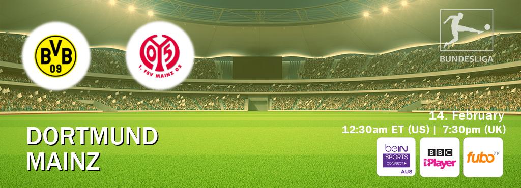 You can watch game live between Dortmund and Mainz on beIN Sports Connect(AU), BBC iPlayer(UK), fuboTV(US).