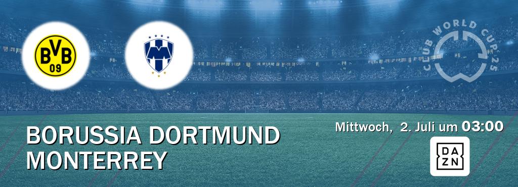 Das Spiel zwischen Borussia Dortmund und Monterrey wird am Mittwoch, 2. Juli um 03:00, live vom DAZN übertragen. Das Spiel zwischen Borussia Dortmund und Monterrey wird am Mittwoch, 2. Juli um 03:00, live vom DAZN übertragen.