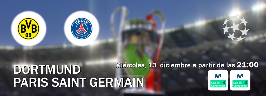El partido entre Dortmund y Paris Saint Germain será retransmitido por Movistar Liga de Campeones 3 y Movistar Liga de Campeones 4 (miércoles, 13. diciembre a partir de las  21:00).