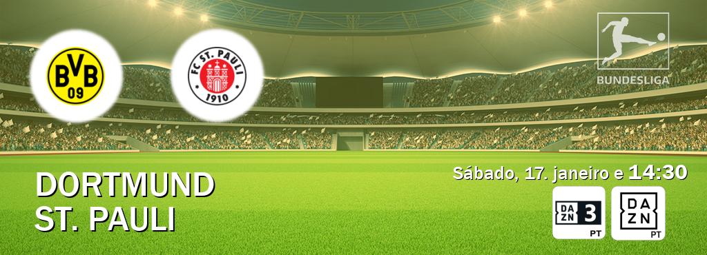 Jogo entre Dortmund e St. Pauli tem emissão DAZN Eleven 3, DAZN (sábado, 17. janeiro e  14:30).