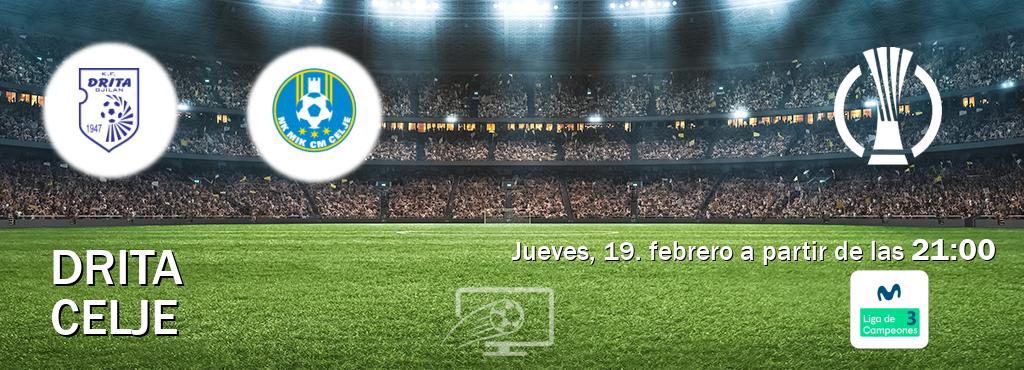 El partido entre Drita y Celje será retransmitido por Movistar Liga de Campeones 3 (jueves, 19. febrero a partir de las 21:00). El partido entre Drita y Celje será retransmitido por Movistar Liga de Campeones 3 (jueves, 19. febrero a partir de las 21:00).