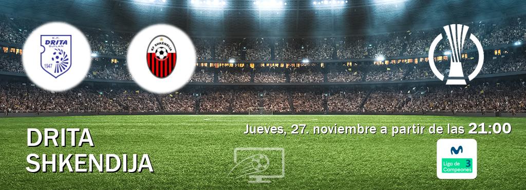 El partido entre Drita y Shkendija será retransmitido por Movistar Liga de Campeones 3 (jueves, 27. noviembre a partir de las  21:00).