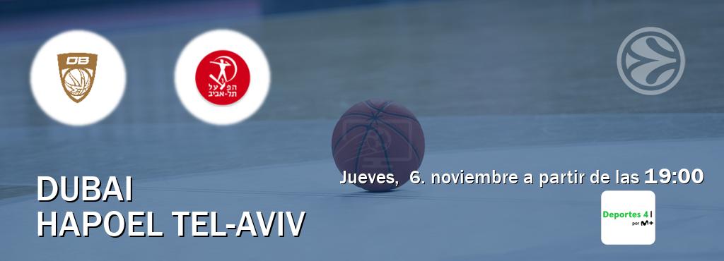 El partido entre Dubai y Hapoel Tel-Aviv será retransmitido por Movistar Deportes 4 (jueves, 6. noviembre a partir de las 19:00). El partido entre Dubai y Hapoel Tel-Aviv será retransmitido por Movistar Deportes 4 (jueves, 6. noviembre a partir de las 19:00).
