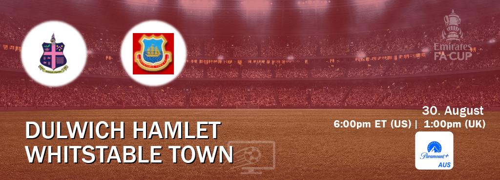 You can watch game live between Dulwich Hamlet and Whitstable Town on Paramount+ Australia(AU).