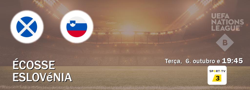 Jogo entre Écosse e Eslovénia tem emissão Sport TV 3 (terça,  6. outubro e  19:45).