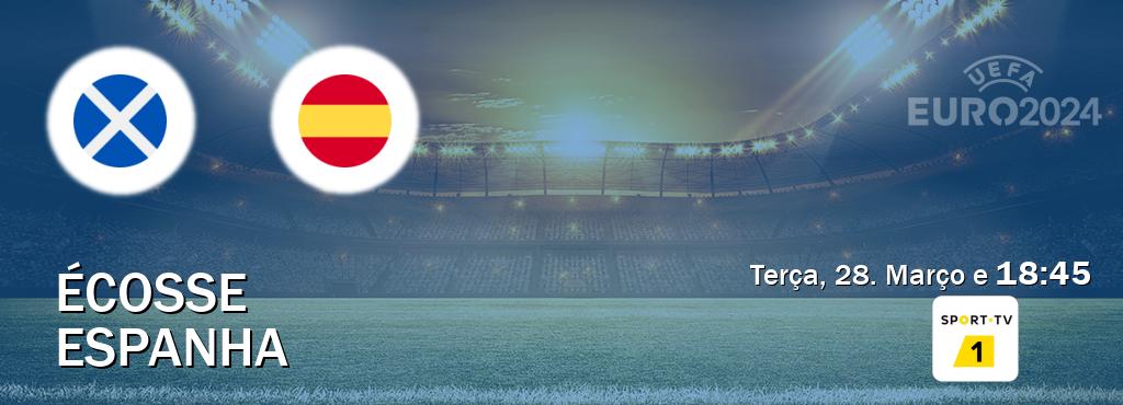 Jogo entre Écosse e Espanha tem emissão Sport TV 1 (Terça, 28. Março e  18:45).