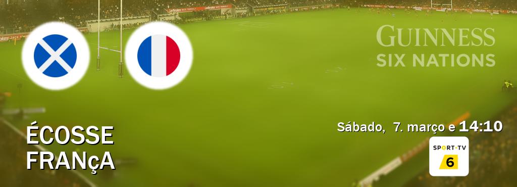 Jogo entre Écosse e França tem emissão Sport TV 6 (sábado,  7. março e  14:10).