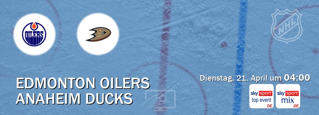 Das Spiel zwischen Edmonton Oilers und Anaheim Ducks wird am Dienstag, 21. April um  04:00, live vom Sky Sport Top Event und Sky Sport Mix übertragen.