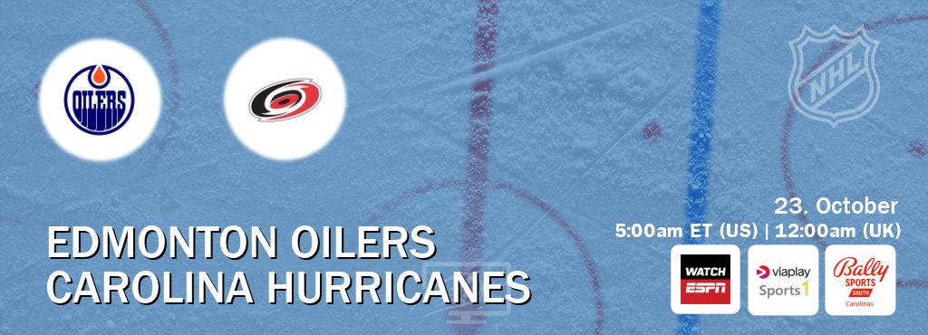 You can watch game live between Edmonton Oilers and Carolina Hurricanes on WatchESPN(AU), Viaplay Sports 1(UK), Bally Sports South - Carolinas(US).