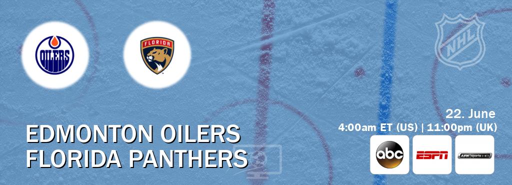 You can watch game live between Edmonton Oilers and Florida Panthers on ABC(US), ESPN(AU), AFN Sports(US).