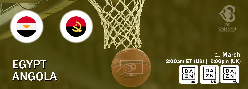 You can watch game live between Egypt and Angola on DAZN UK(UK), DAZN(US), DAZN(AU).
