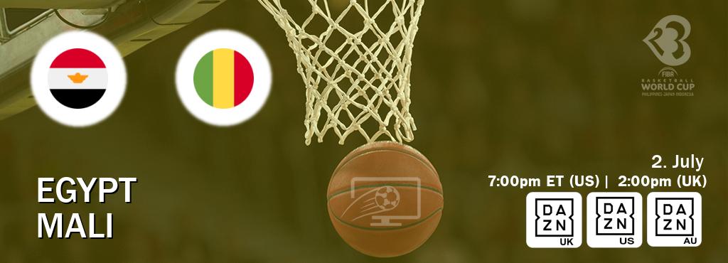 You can watch game live between Egypt and Mali on DAZN UK(UK), DAZN(US), DAZN(AU).