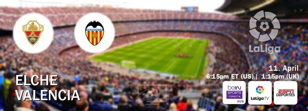 You can watch game live between Elche and Valencia on beIN Sports Connect(AU), LaLiga TV(UK), ESPN Deportes(US).