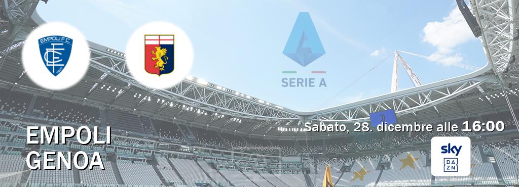 Il match Empoli - Genoa sarà trasmesso in diretta TV su Sky Sport Bar (ore 16:00)