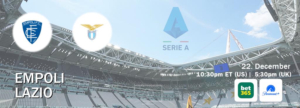 You can watch game live between Empoli and Lazio on bet365(UK) and Paramount+(US).