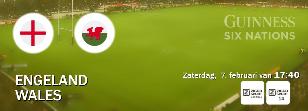 Wedstrijd tussen Engeland en Wales live op tv bij Ziggo Sport, Ziggo Sport 14 (zaterdag,  7. februari van  17:40).