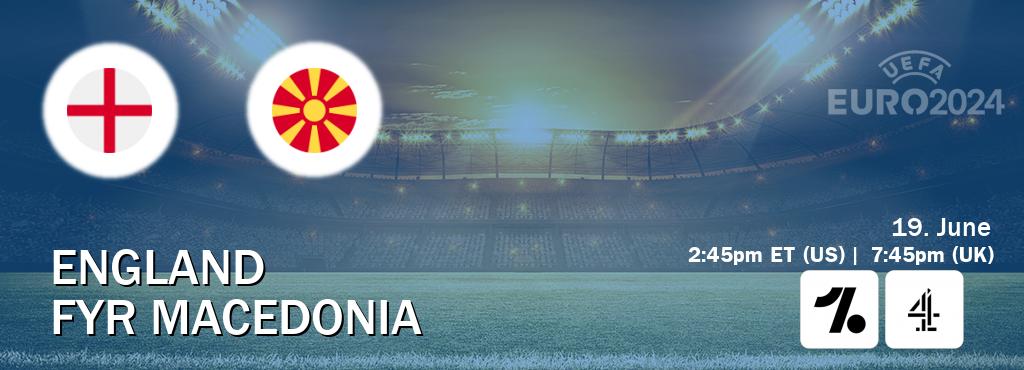 You can watch game live between England and FYR Macedonia on OneFootball and Channel 4(UK).