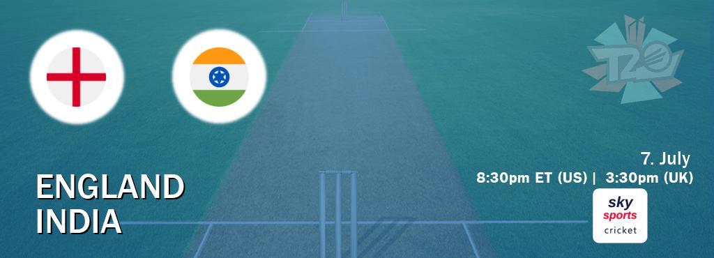 You can watch game live between England and India on Sky Sports Cricket(UK).