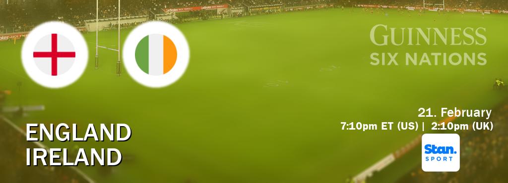 You can watch game live between England and Ireland on Stan Sport(AU).
