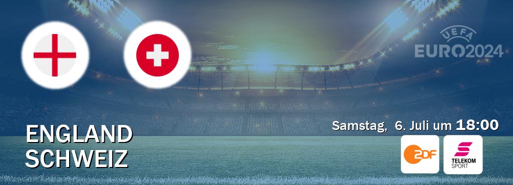 Das Spiel zwischen England und Schweiz wird am Samstag,  6. Juli um  18:00, live vom ZDF und Magenta Sport übertragen.