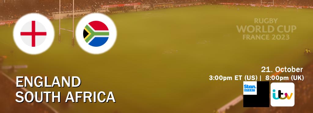 You can watch game live between England and South Africa on Stan Sport(AU) and ITV(UK).