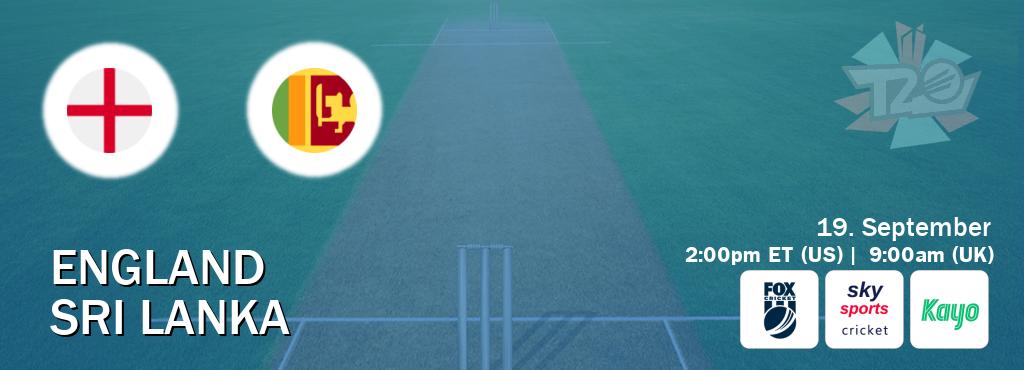 You can watch game live between England and Sri Lanka on Fox Cricket(AU), Sky Sports Cricket(UK), Kayo Sports(AU). You can watch game live between England and Sri Lanka on Fox Cricket(AU), Sky Sports Cricket(UK), Kayo Sports(AU).
