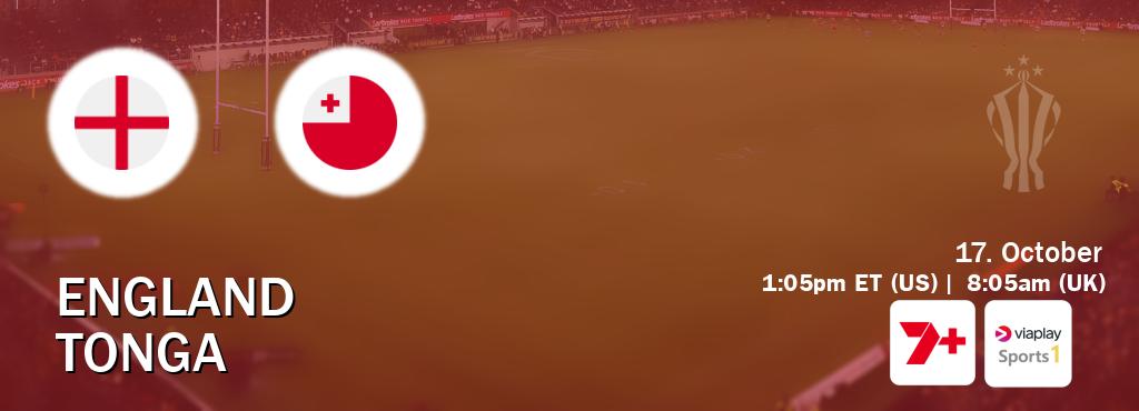 You can watch game live between England and Tonga on 7plus Sport(AU) and Viaplay Sports 1(UK).