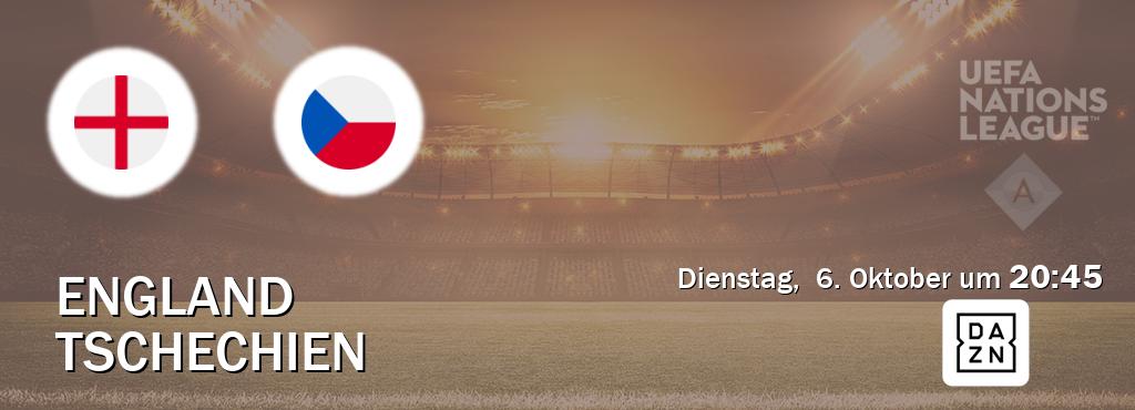 Das Spiel zwischen England und Tschechien wird am Dienstag, 6. Oktober um 20:45, live vom DAZN übertragen. Das Spiel zwischen England und Tschechien wird am Dienstag, 6. Oktober um 20:45, live vom DAZN übertragen.