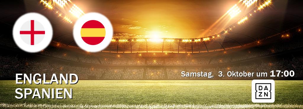 Das Spiel zwischen England U18 und Spanien U18 wird am Samstag,  3. Oktober um  17:00, live vom DAZN übertragen.