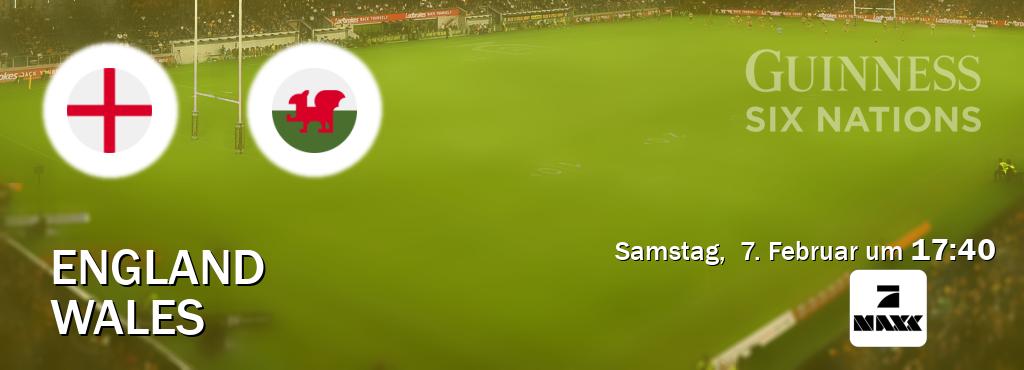 Das Spiel zwischen England und Wales wird am Samstag,  7. Februar um  17:40, live vom ProSieben MAXX übertragen.
