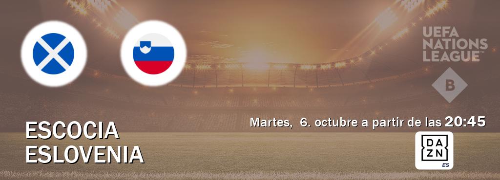 El partido entre Escocia y Eslovenia será retransmitido por DAZN España (martes,  6. octubre a partir de las  20:45).