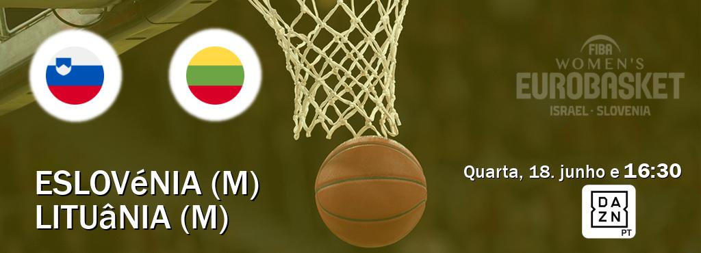 Jogo entre Eslovénia (M) e Lituânia (M) tem emissão DAZN (quarta, 18. junho e  16:30).