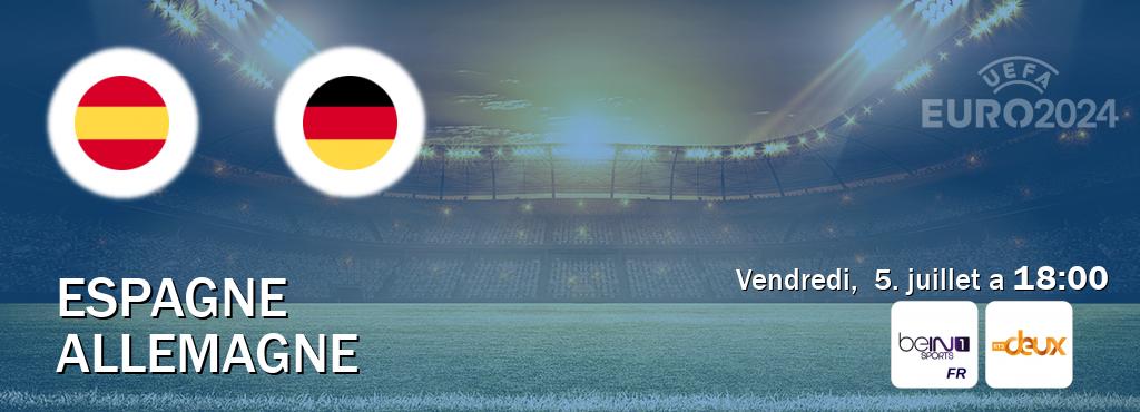 Match entre Espagne et Allemagne en direct à la beIN Sports 1 et RTS Deux (vendredi,  5. juillet a  18:00).