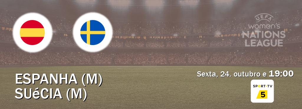 Jogo entre Espanha (M) e Suécia (M) tem emissão Sport TV 5 (sexta, 24. outubro e 19:00). Jogo entre Espanha (M) e Suécia (M) tem emissão Sport TV 5 (sexta, 24. outubro e 19:00).