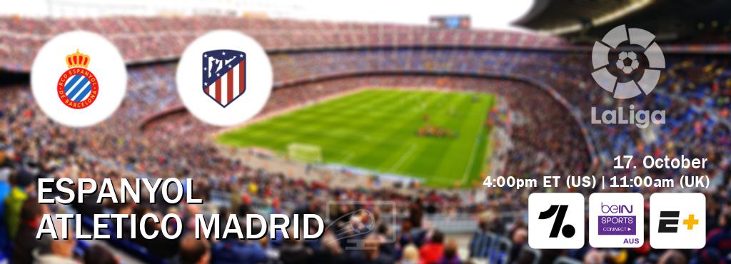 You can watch game live between Espanyol and Atletico Madrid on OneFootball, beIN Sports Connect(AU), ESPN+(US). You can watch game live between Espanyol and Atletico Madrid on OneFootball, beIN Sports Connect(AU), ESPN+(US).