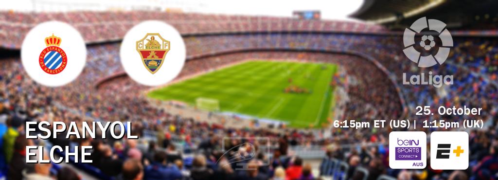 You can watch game live between Espanyol and Elche on beIN Sports Connect(AU) and ESPN+(US). You can watch game live between Espanyol and Elche on beIN Sports Connect(AU) and ESPN+(US).