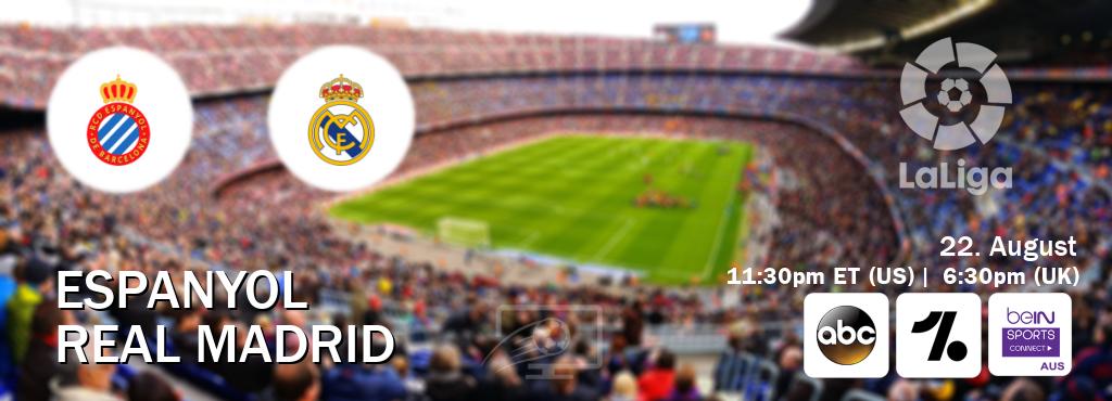 You can watch game live between Espanyol and Real Madrid on ABC(US), OneFootball, beIN Sports Connect(AU).