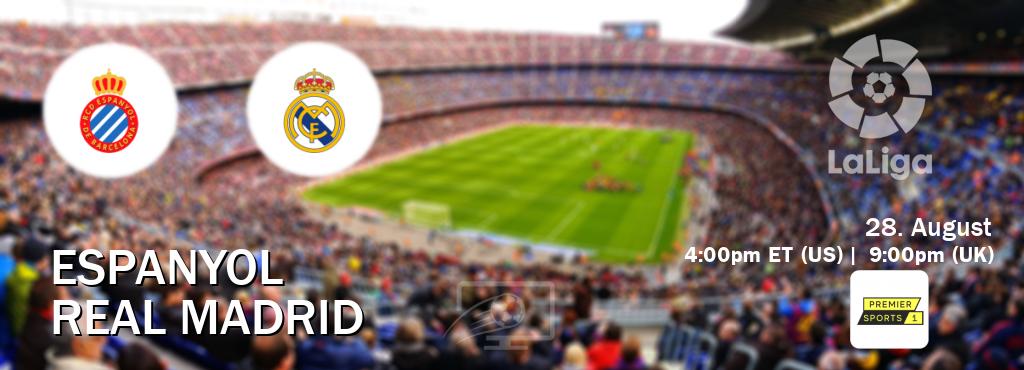 You can watch game live between Espanyol and Real Madrid on Premier Sports.