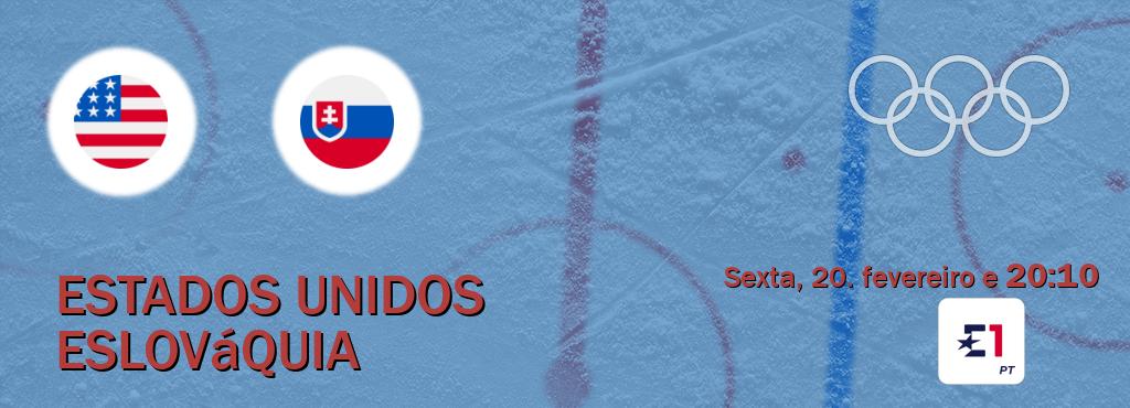 Jogo entre Estados Unidos e Eslováquia tem emissão Eurosport (sexta, 20. fevereiro e  20:10).