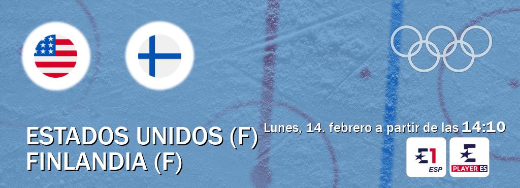 El partido entre Estados Unidos (F) y Finlandia (F) será retransmitido por Eurosport 1 y Eurosport Player ES (lunes, 14. febrero a partir de las  14:10).