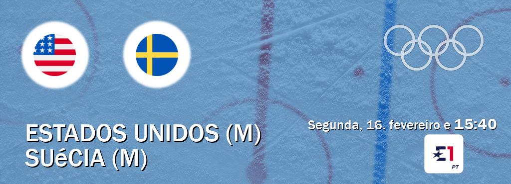Jogo entre Estados Unidos (M) e Suécia (M) tem emissão Eurosport (segunda, 16. fevereiro e  15:40).